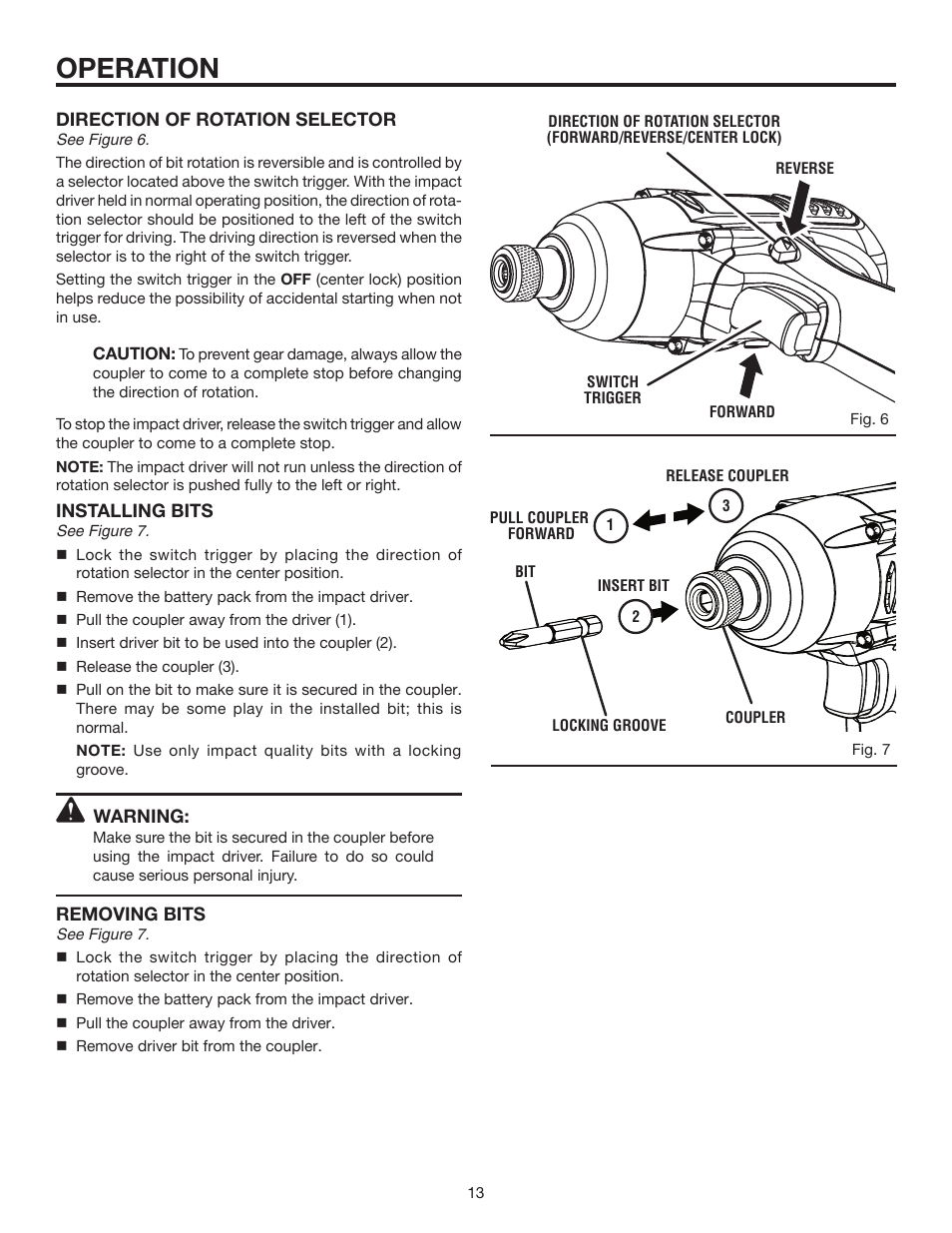 Operation | RIDGID R84230 User Manual | Page 13 / 18