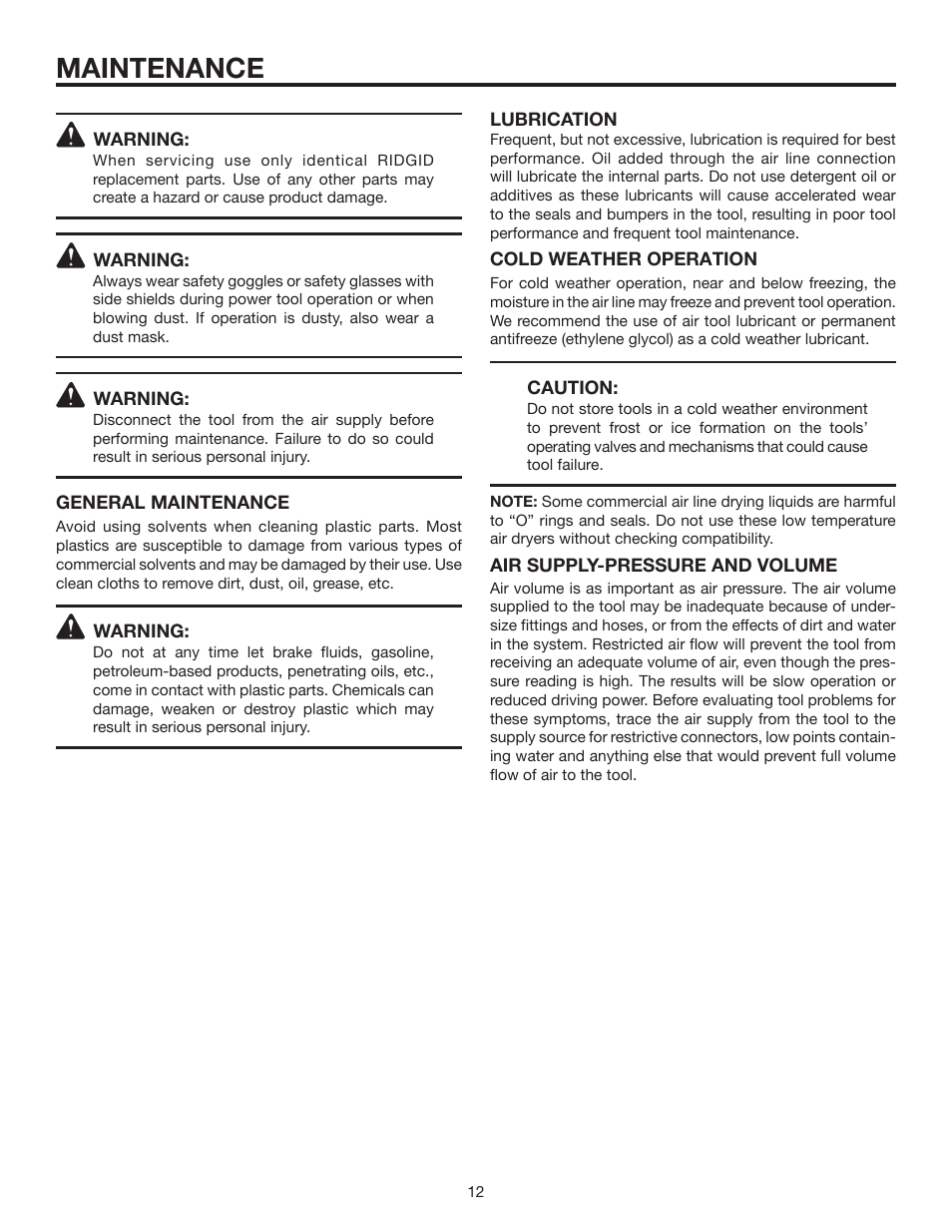 Maintenance | RIDGID R350PNA User Manual | Page 12 / 16