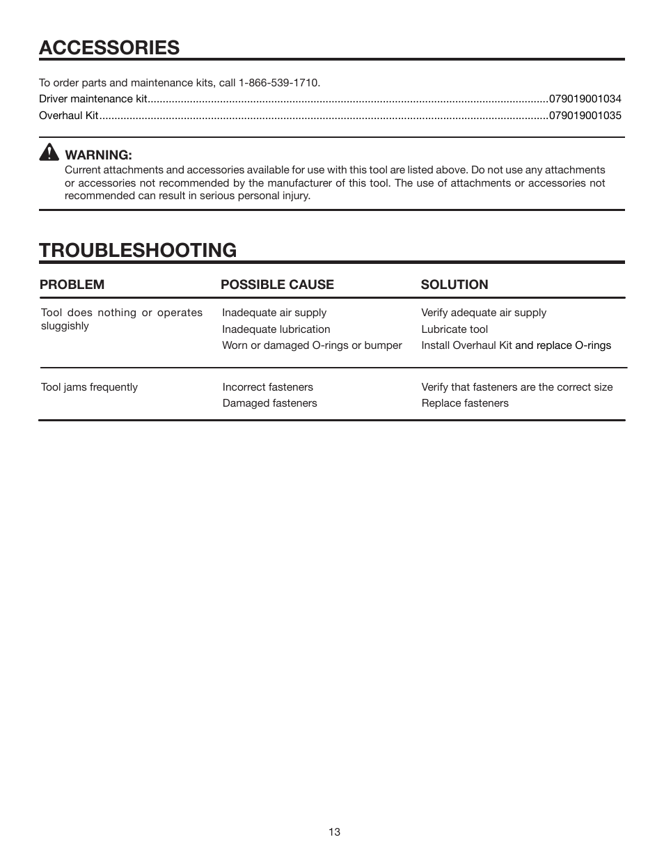 Troubleshooting, Accessories | RIDGID R350PNA User Manual | Page 13 / 16