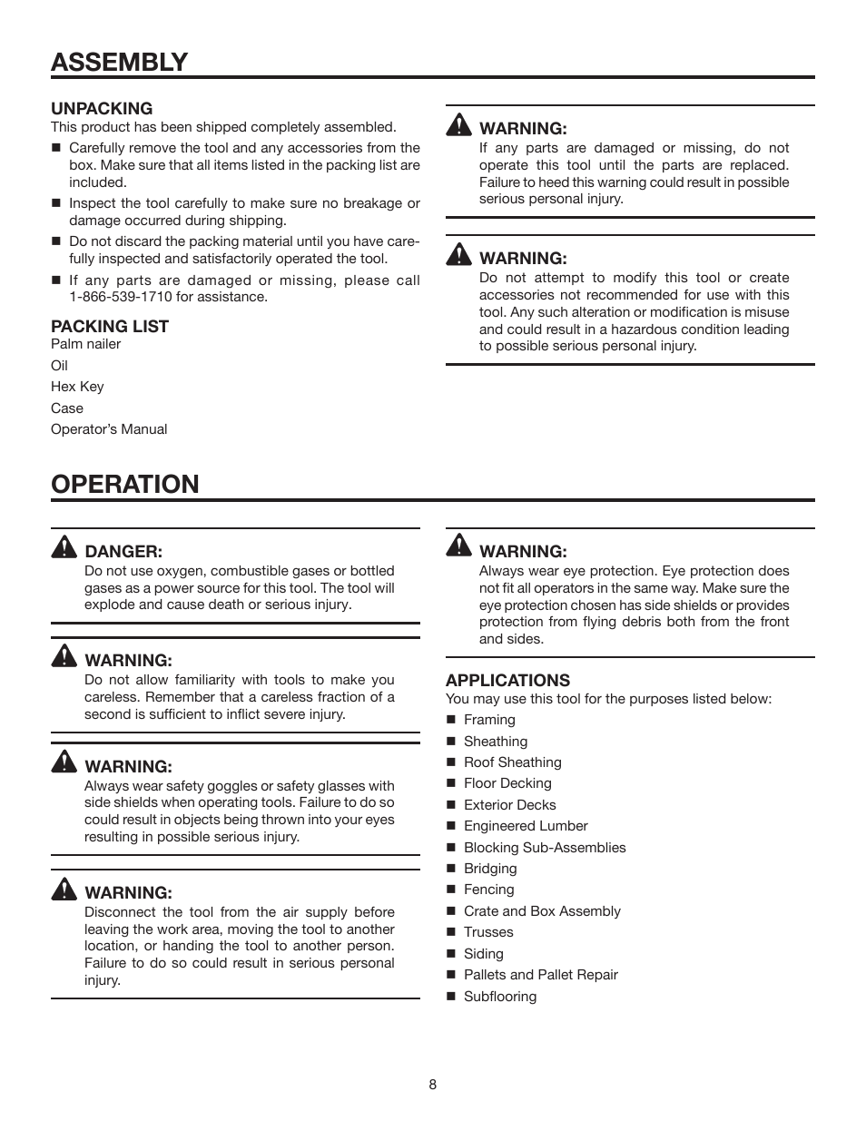 Assembly, Operation | RIDGID R350PNA User Manual | Page 8 / 16