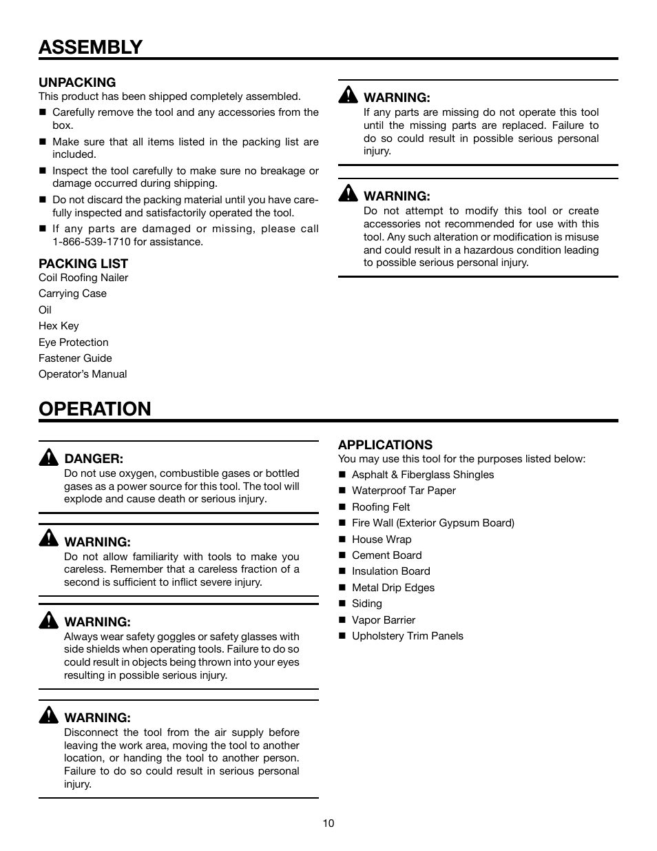 Assembly, Operation | RIDGID R175RNA User Manual | Page 10 / 22