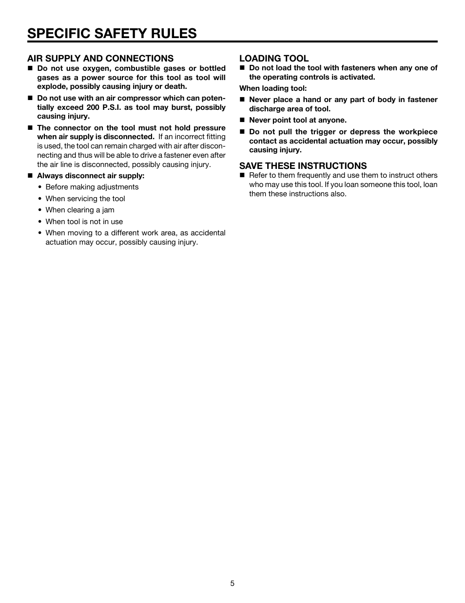Specific safety rules | RIDGID R175RNA User Manual | Page 5 / 22