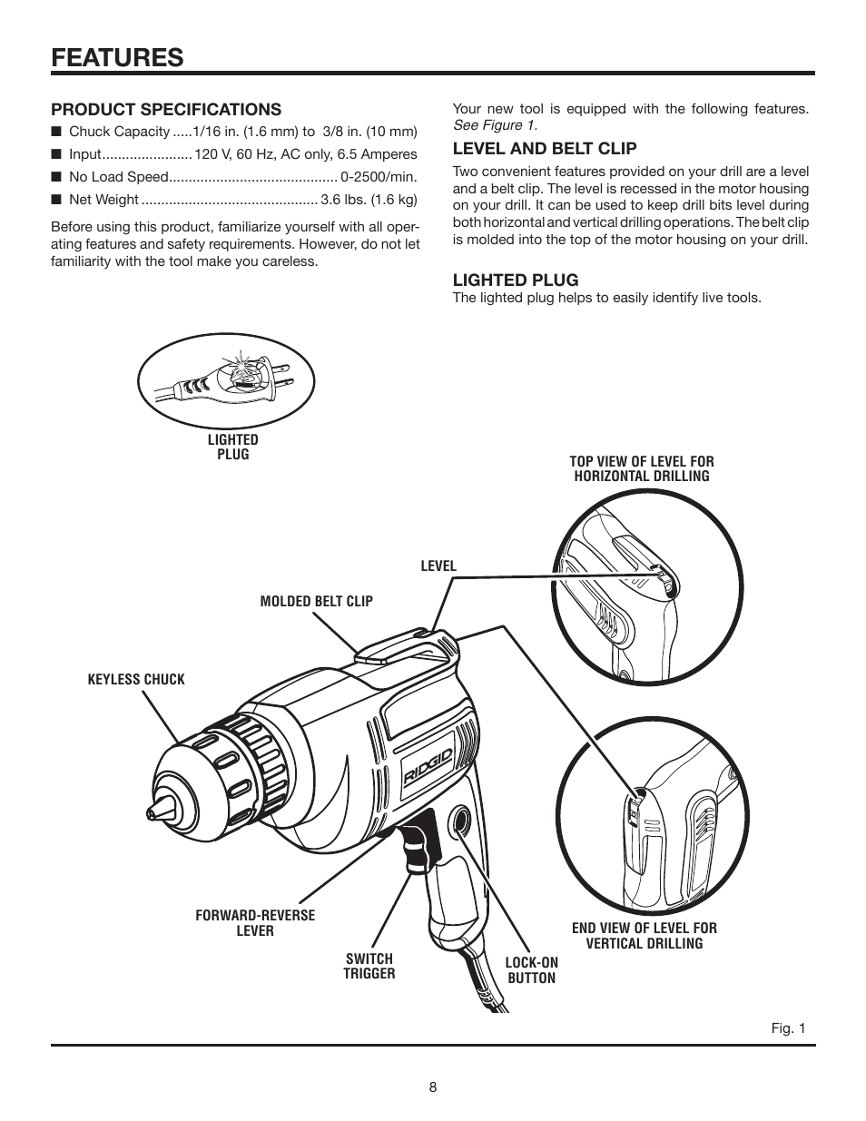 Features | RIDGID R7000 User Manual | Page 8 / 16