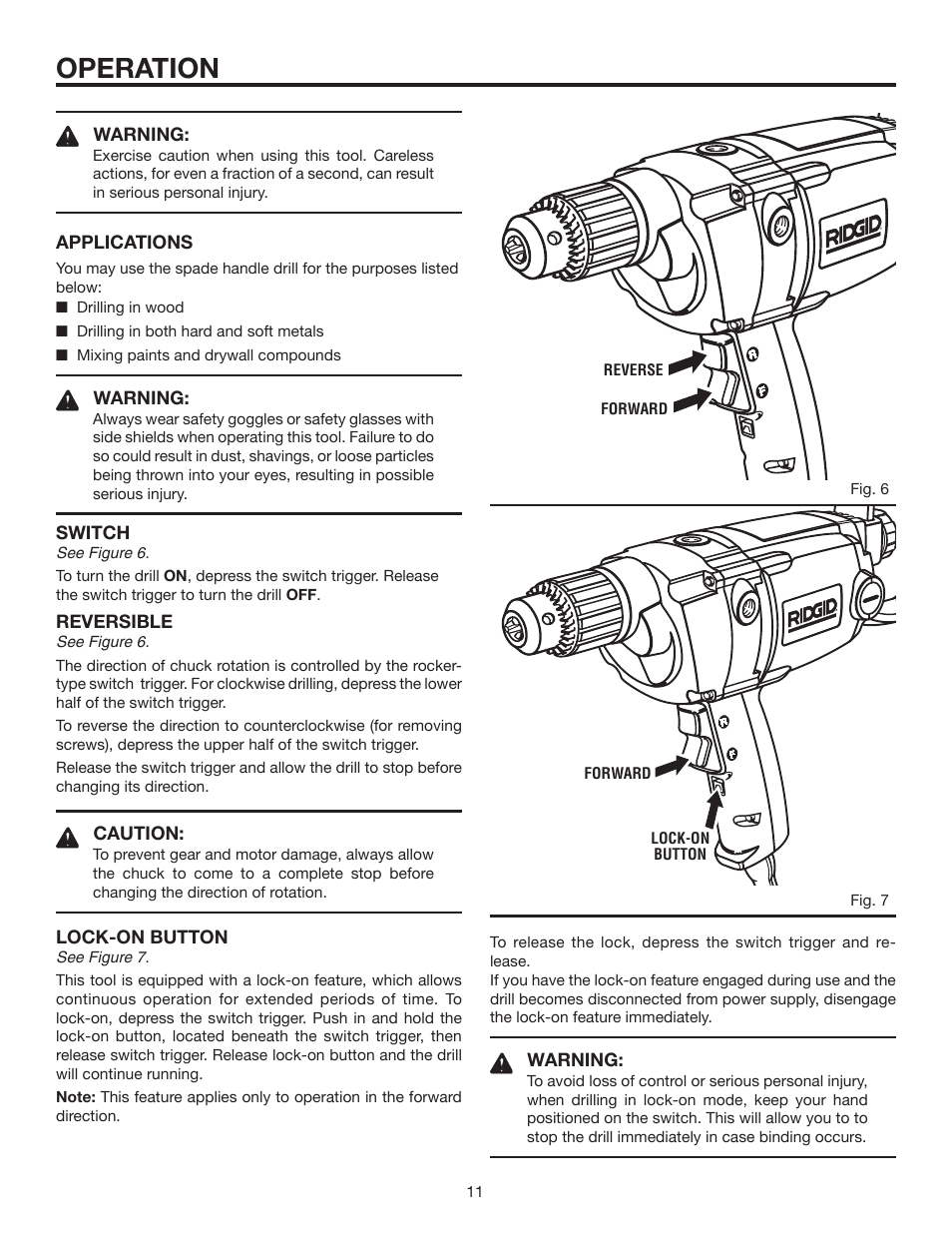 Operation | RIDGID R7121 User Manual | Page 11 / 18