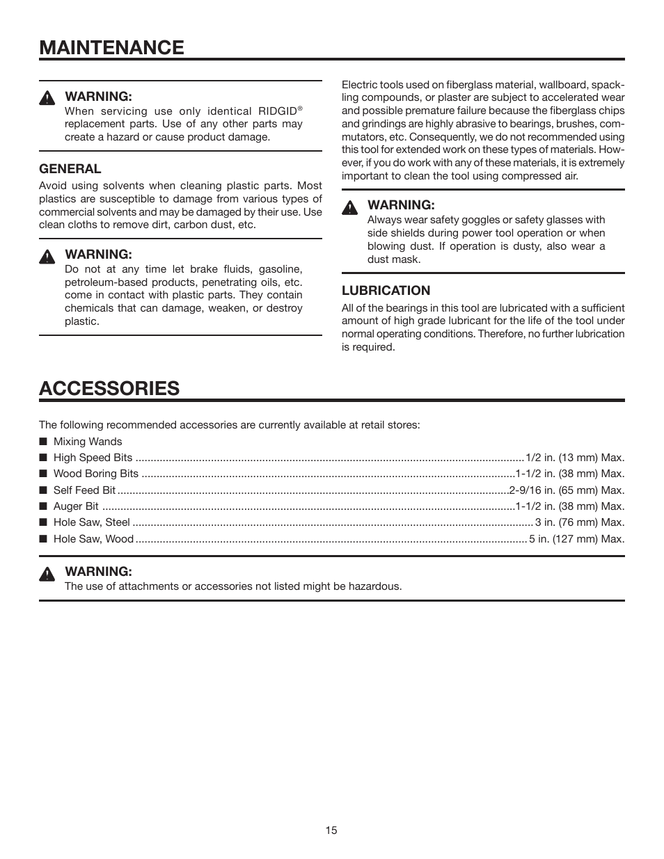 Maintenance, Accessories | RIDGID R7121 User Manual | Page 15 / 18