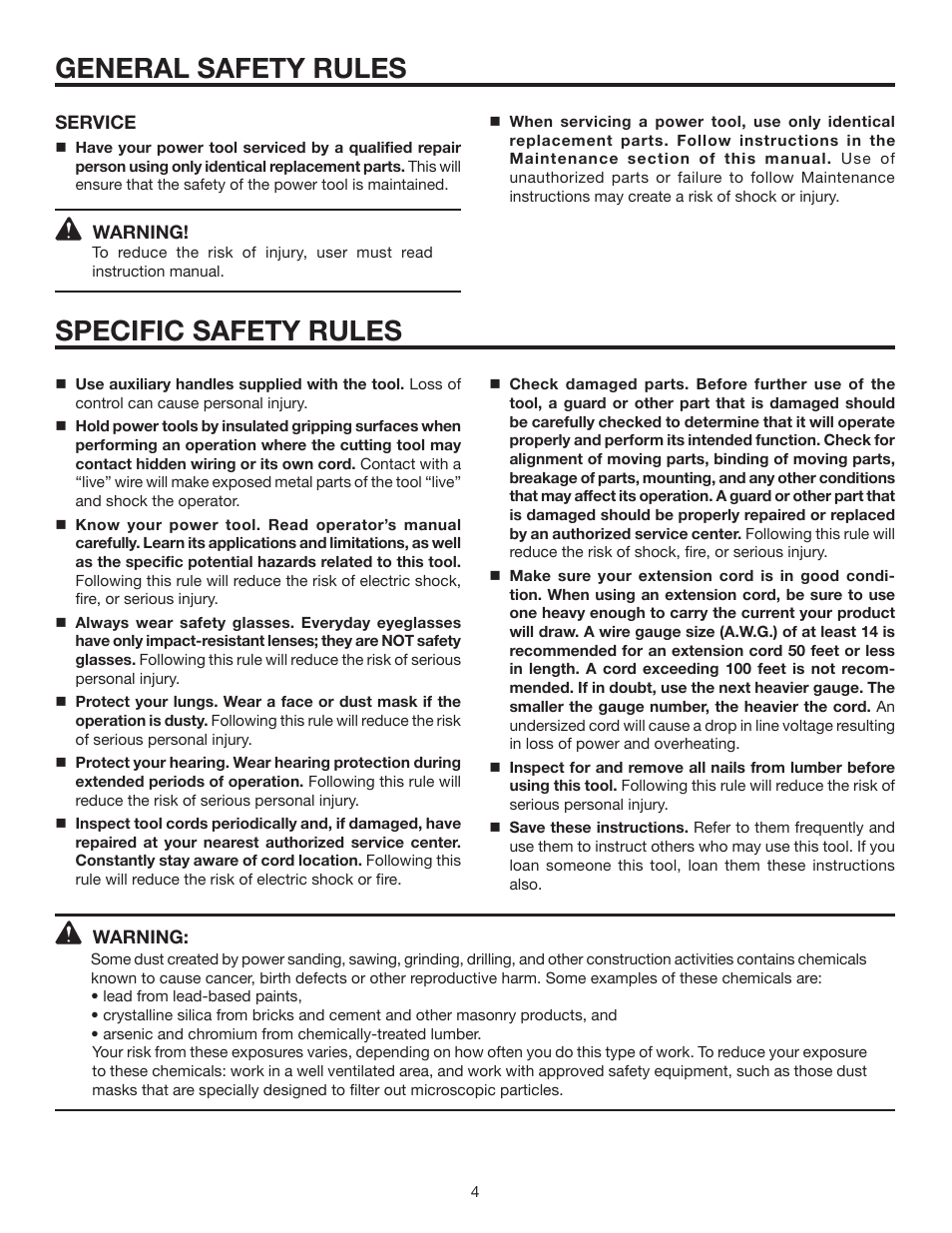 General safety rules, Specific safety rules | RIDGID R7121 User Manual | Page 4 / 18