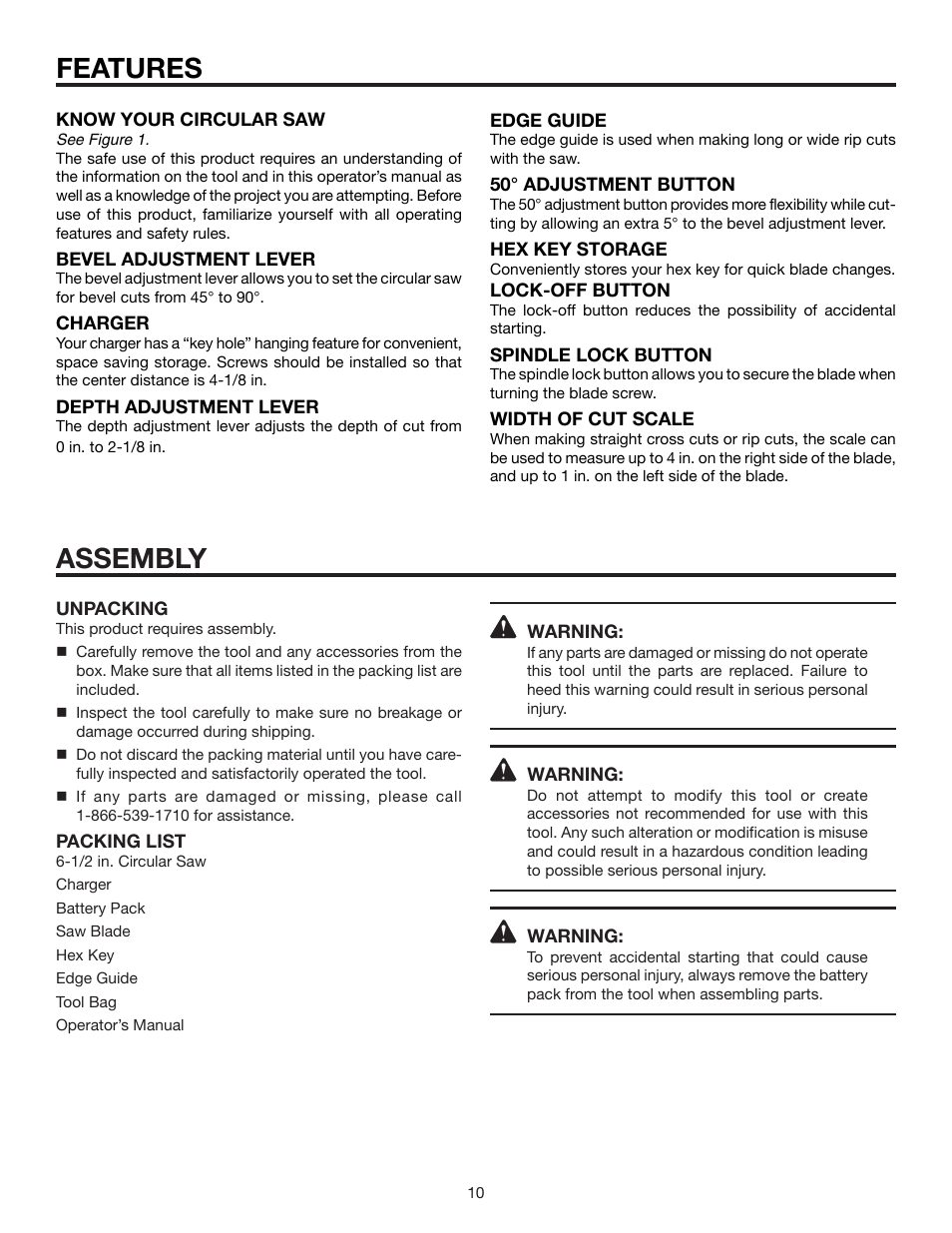 Features assembly | RIDGID R855 User Manual | Page 10 / 24