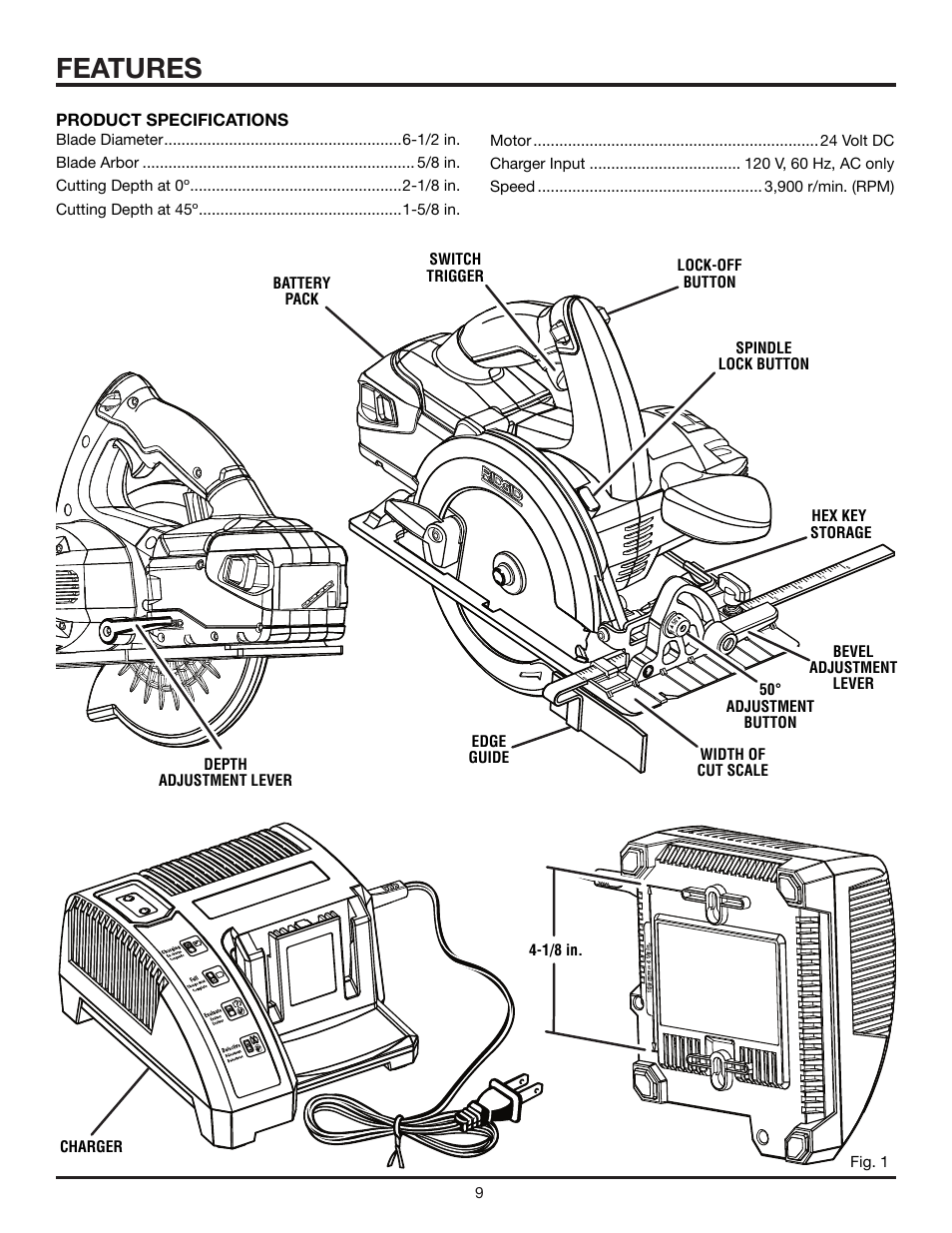 Features, Product specifications | RIDGID R855 User Manual | Page 9 / 24