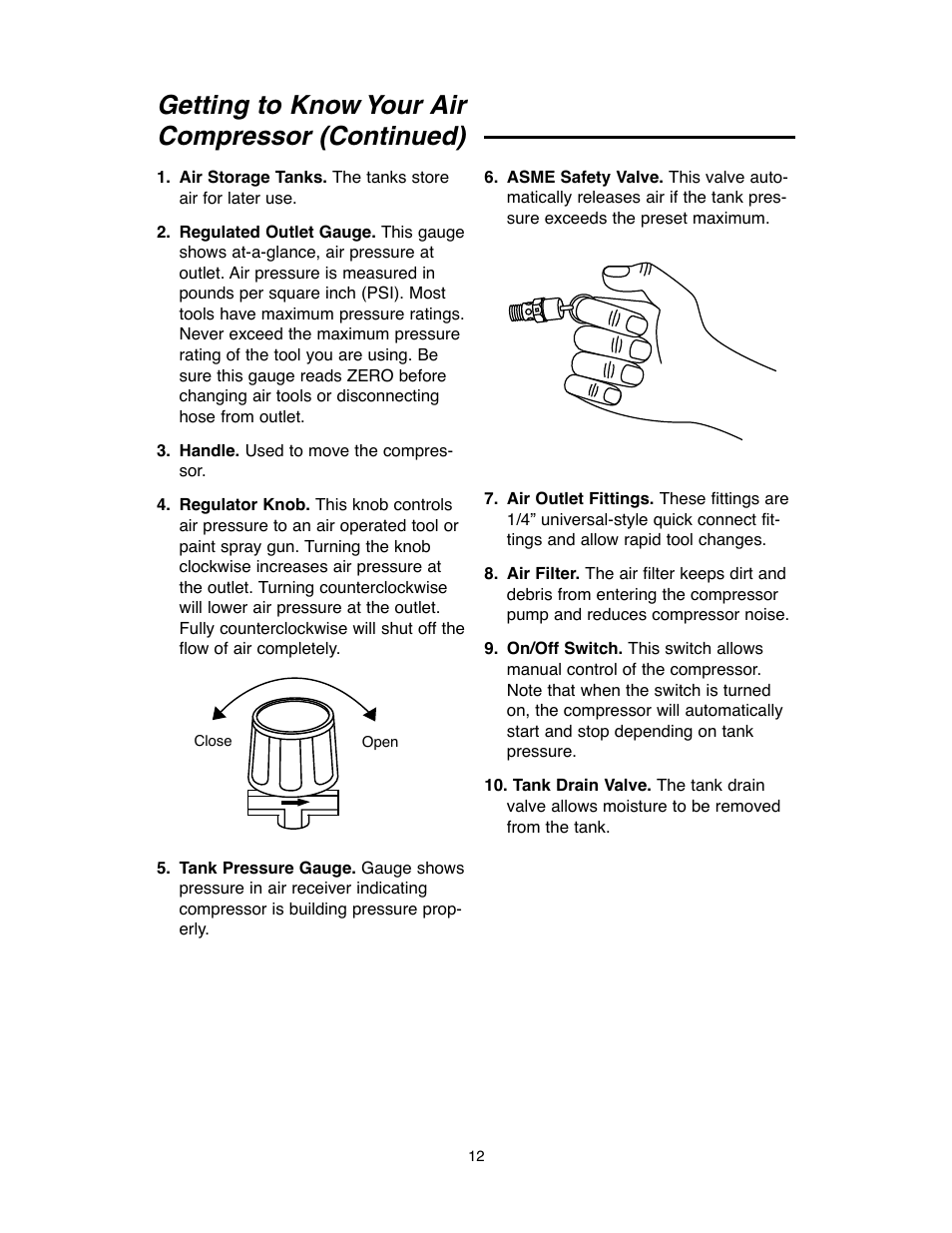 Getting to know your air compressor (continued) | RIDGID OF45175A User Manual | Page 12 / 72