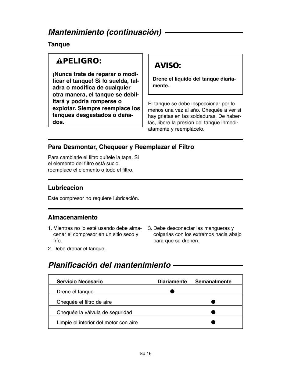Mantenimiento (continuación), Peligro, Aviso | Planificación del mantenimiento | RIDGID OF45175A User Manual | Page 40 / 72