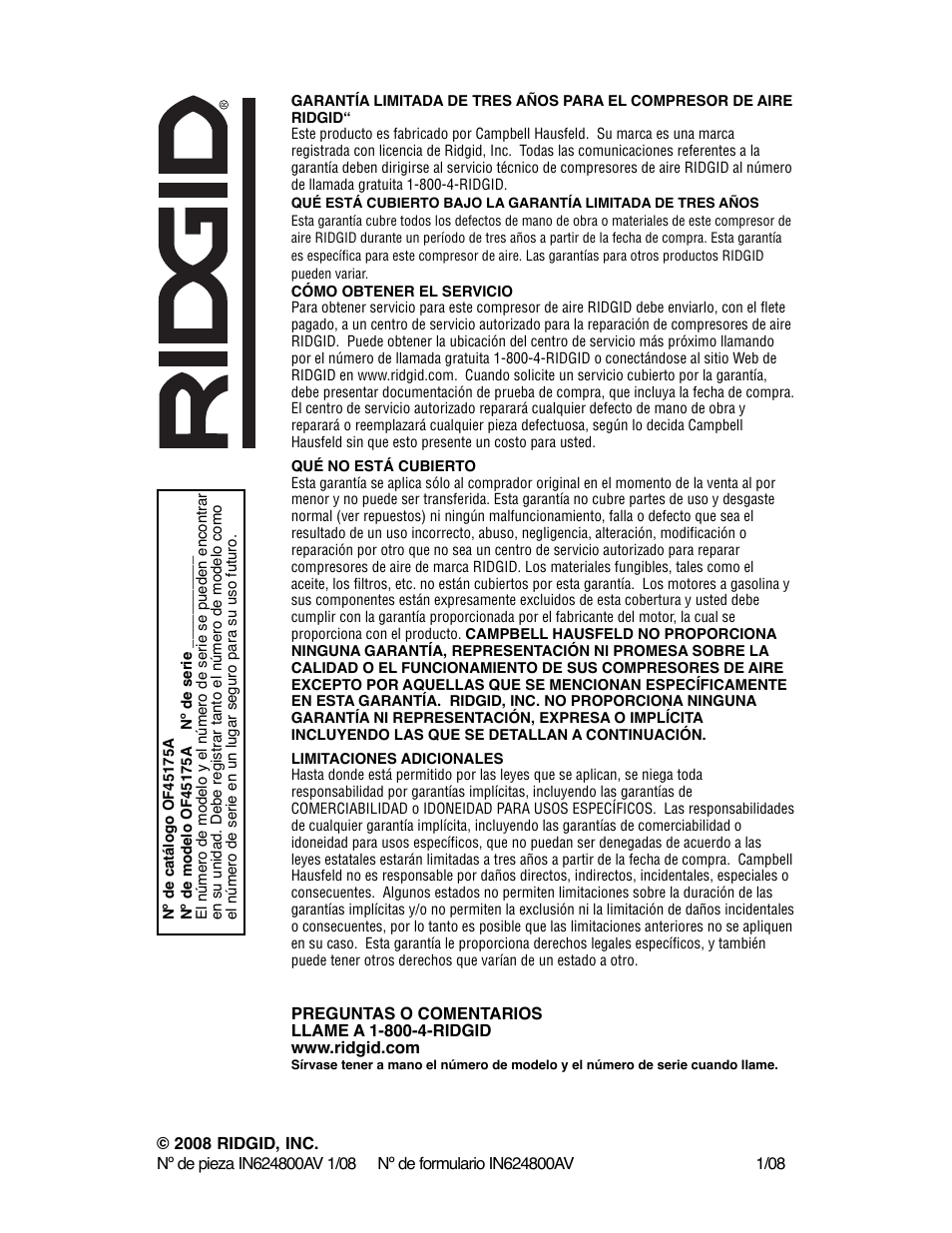 RIDGID OF45175A User Manual | Page 48 / 72