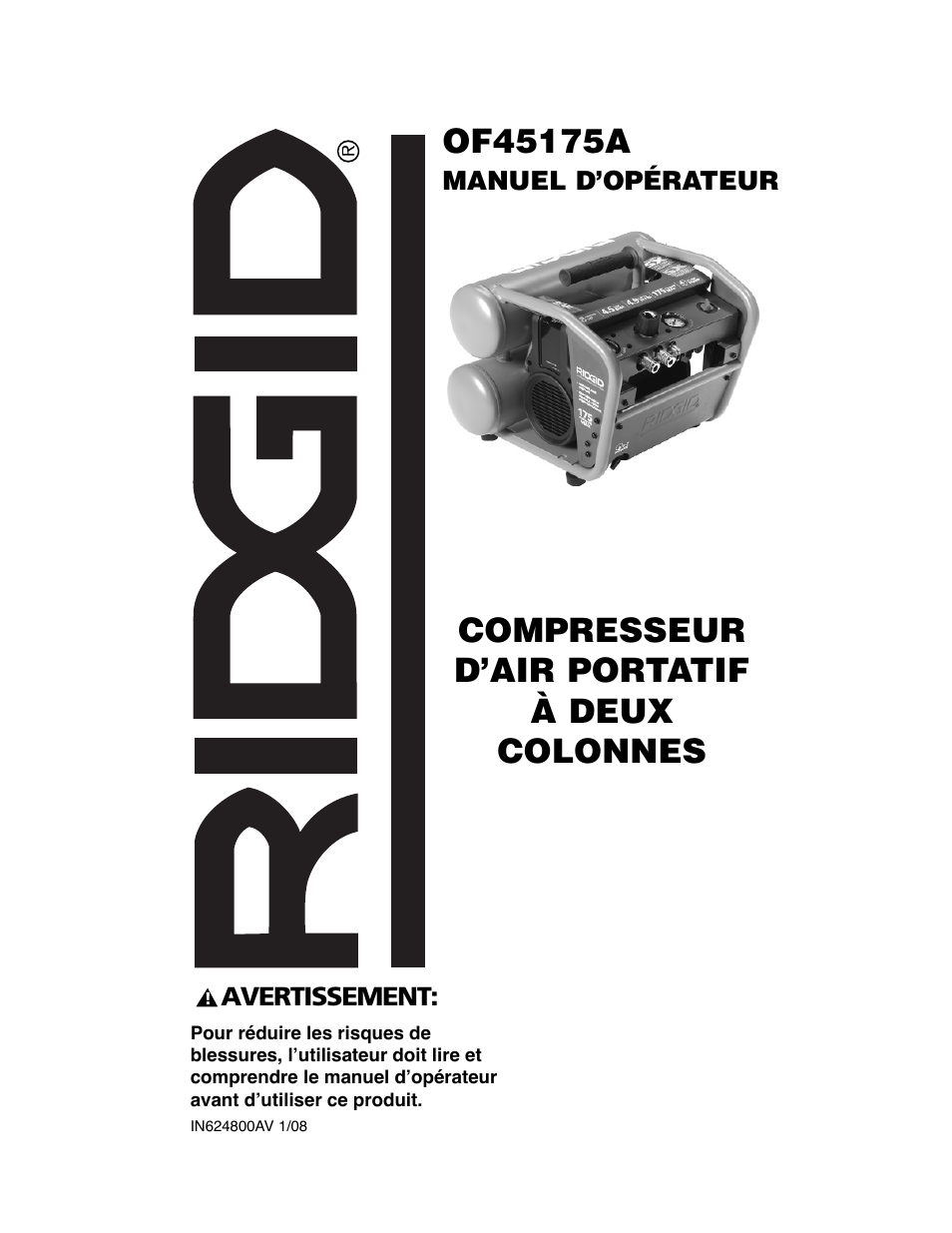 Compresseur d’air portatif à deux colonnes | RIDGID OF45175A User Manual | Page 49 / 72