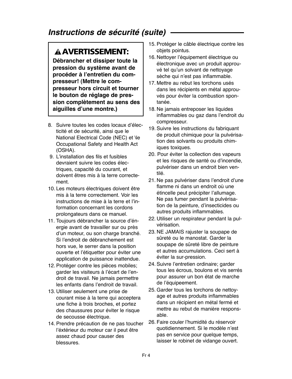 Instructions de sécurité (suite), Avertissement | RIDGID OF45175A User Manual | Page 52 / 72