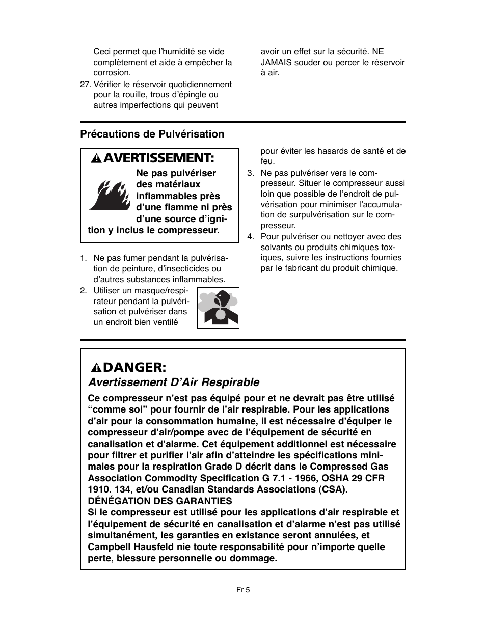 Avertissement, Danger, Avertissement d’air respirable | RIDGID OF45175A User Manual | Page 53 / 72