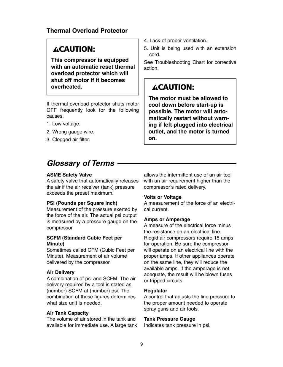 Caution, Glossary of terms | RIDGID OF45175A User Manual | Page 9 / 72