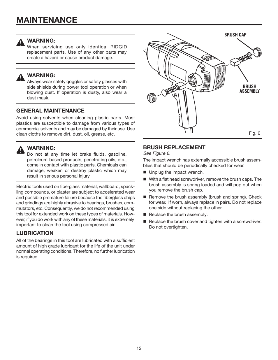 Maintenance | RIDGID R6300 User Manual | Page 12 / 14