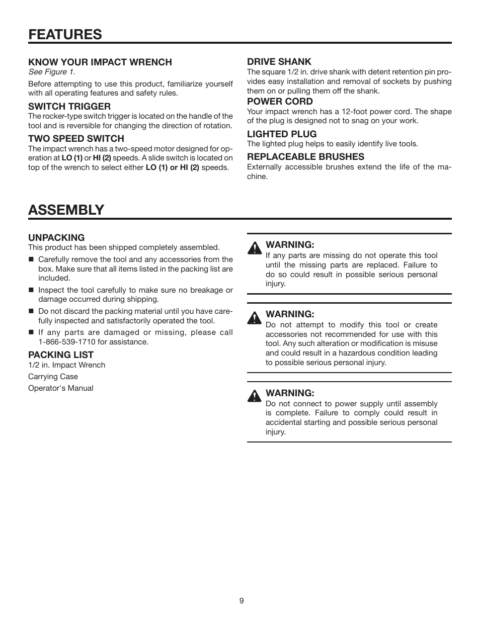 Features, Assembly | RIDGID R6300 User Manual | Page 9 / 14