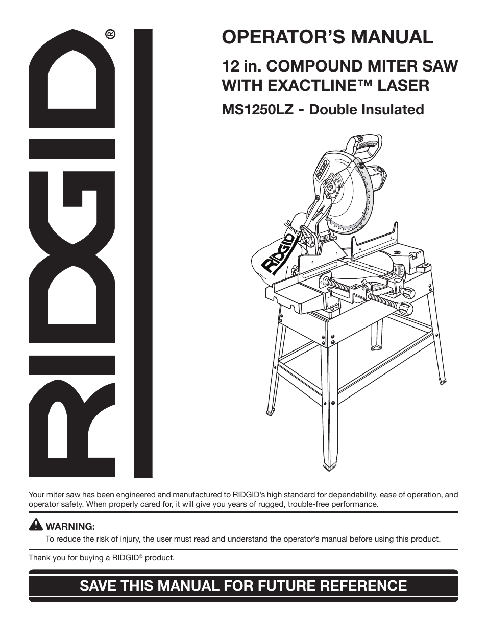 RIDGID MS1250LZ User Manual | 36 pages