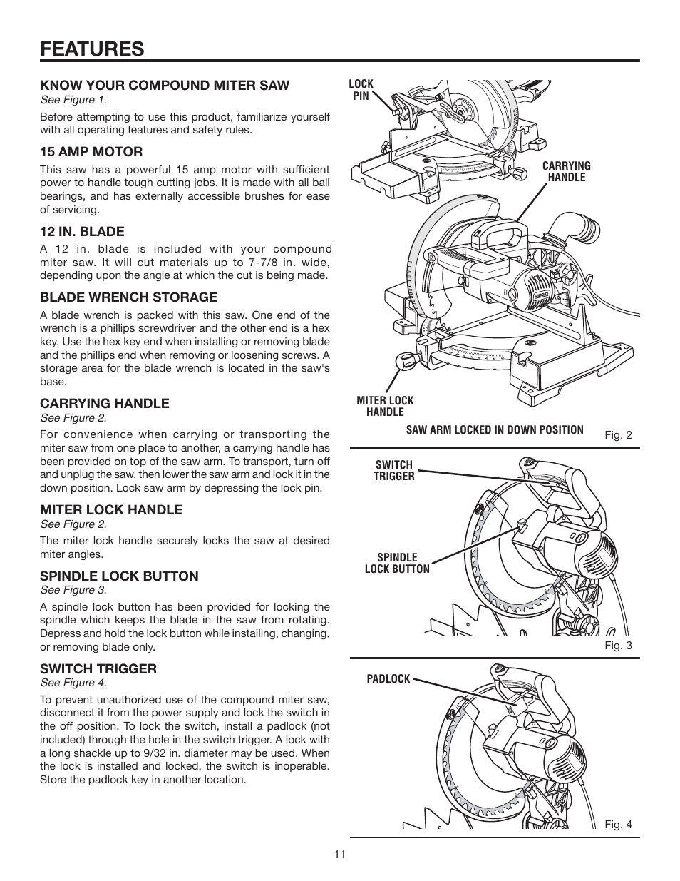 Features | RIDGID MS1250LZ User Manual | Page 11 / 36