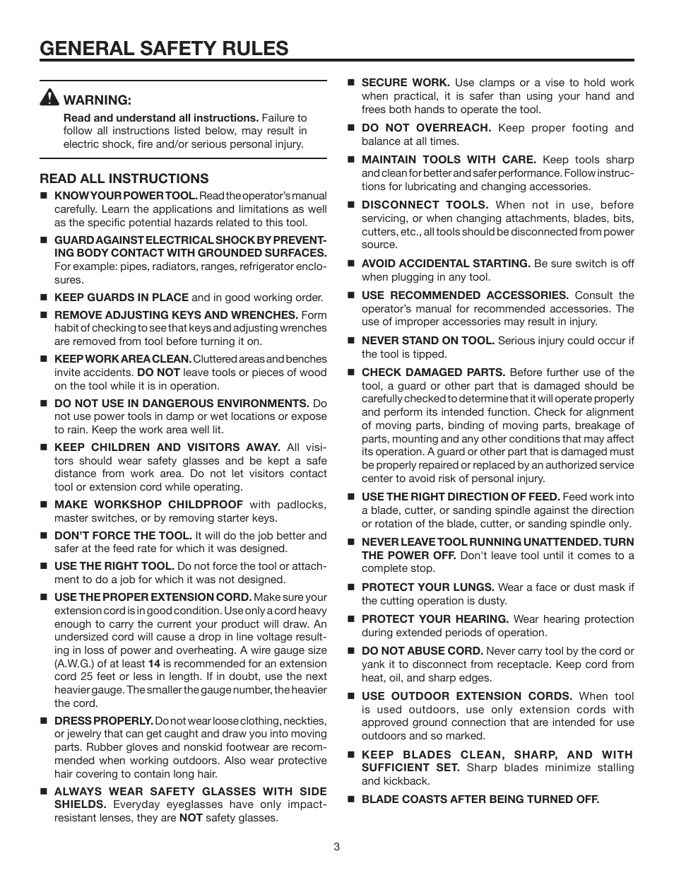 General safety rules | RIDGID MS1250LZ User Manual | Page 3 / 36