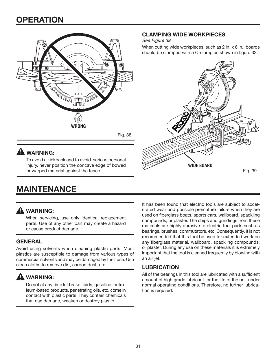 Operation, Maintenance | RIDGID MS1250LZ User Manual | Page 31 / 36