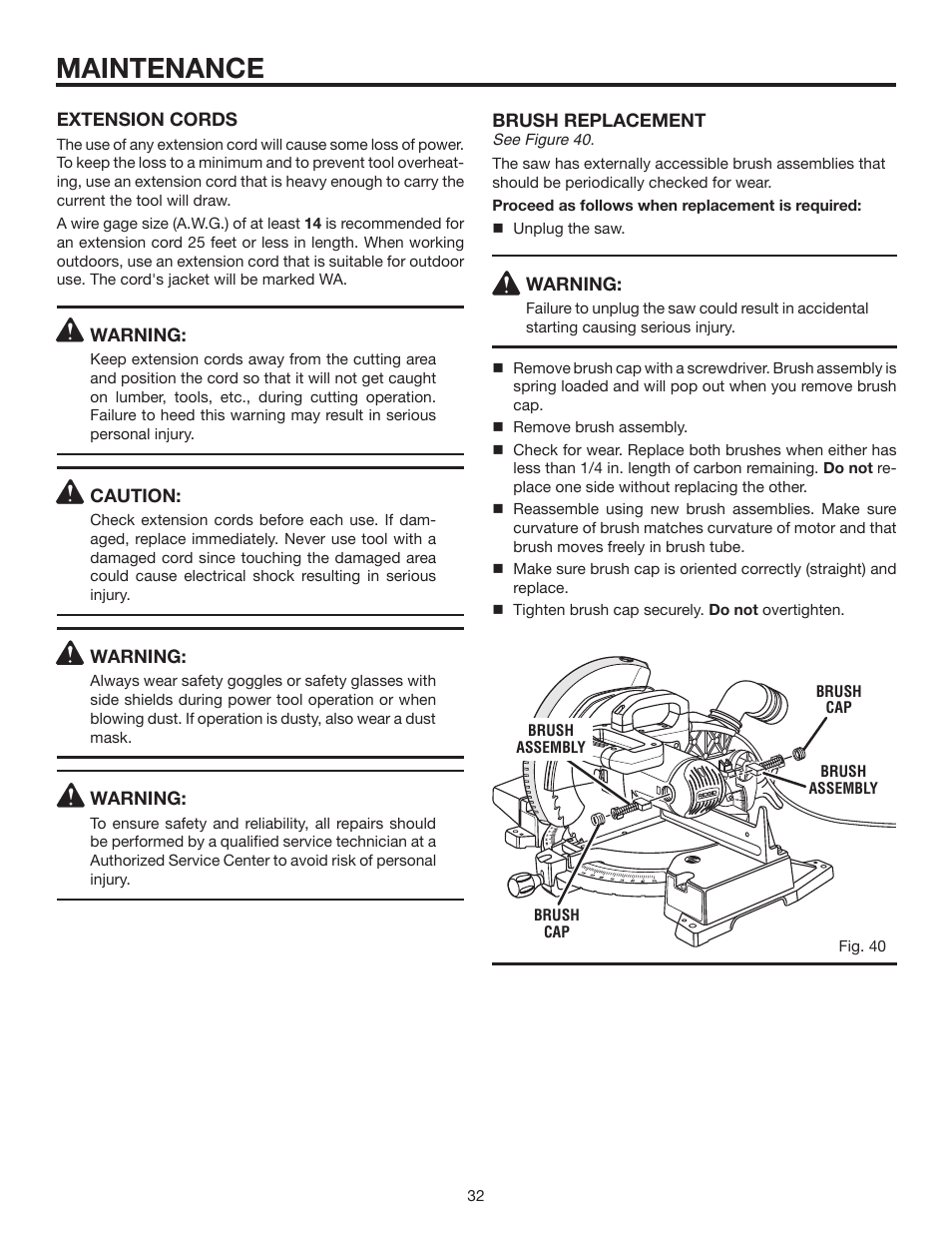 Maintenance | RIDGID MS1250LZ User Manual | Page 32 / 36