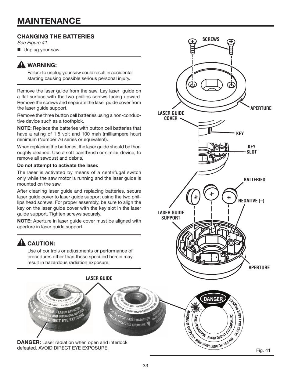 Maintenance | RIDGID MS1250LZ User Manual | Page 33 / 36