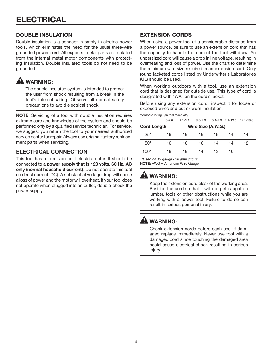 Electrical | RIDGID MS1250LZ User Manual | Page 8 / 36