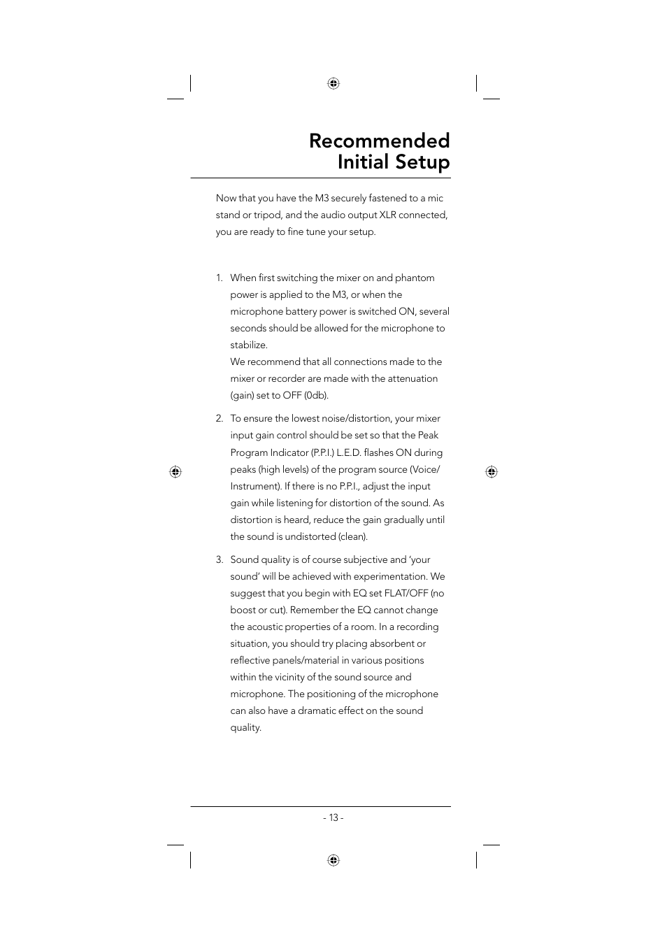 Recommended initial setup | RODE Microphones M3 User Manual | Page 13 / 16