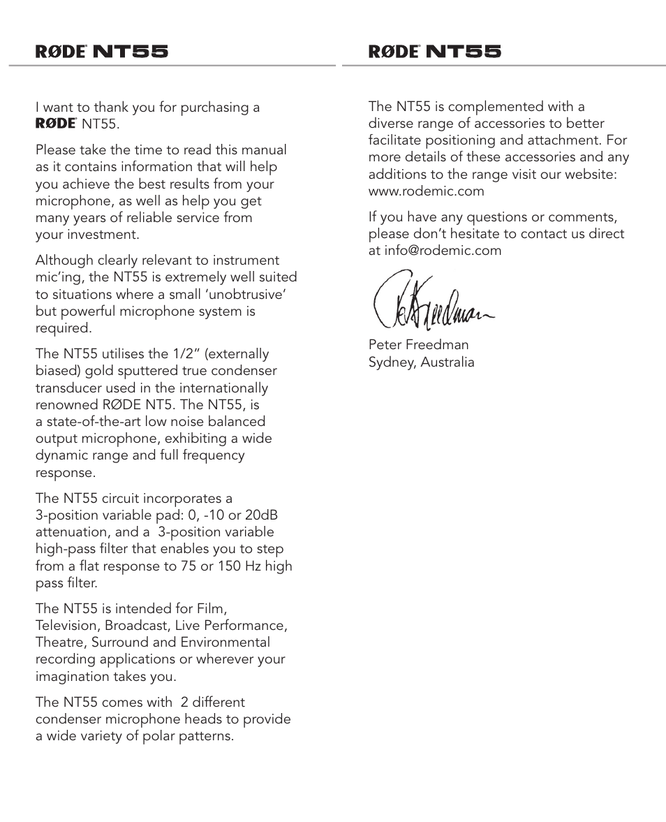 RODE Microphones NT55 User Manual | Page 2 / 8