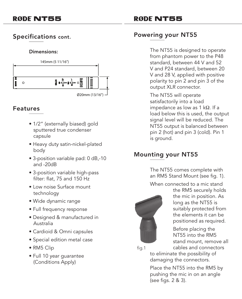 RODE Microphones NT55 User Manual | Page 4 / 8