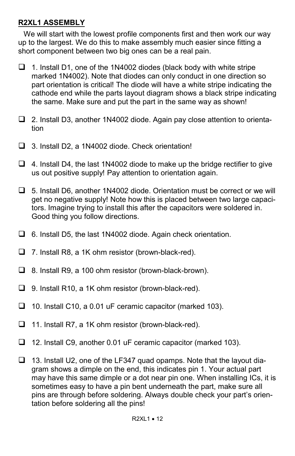 Ramsey Electronics RCA to XLR Converter R2XL1 User Manual | Page 12 / 20