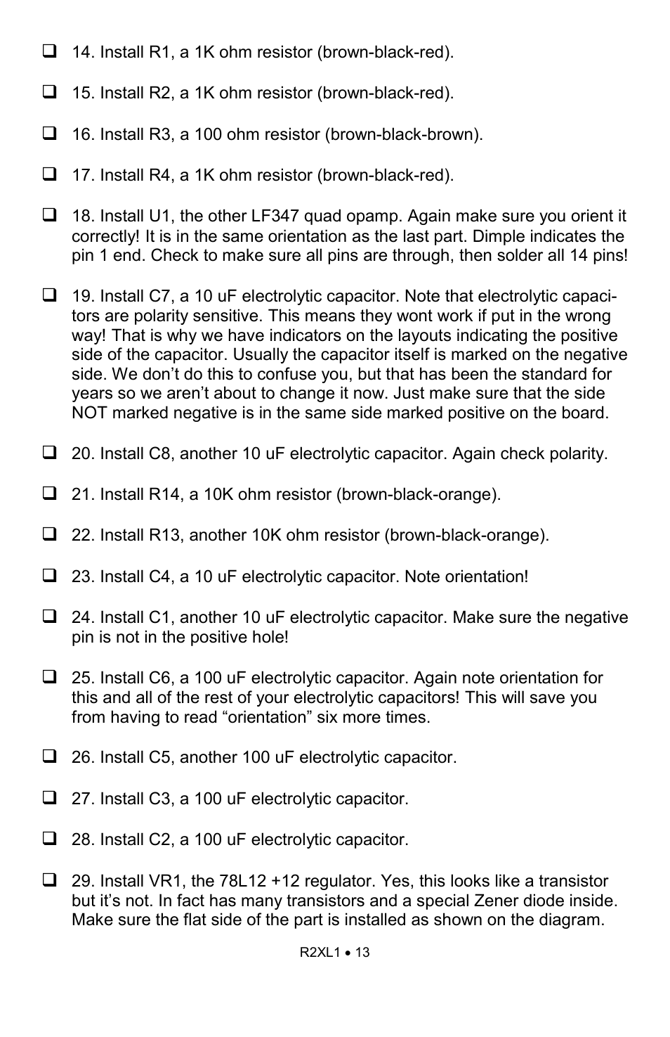 Ramsey Electronics RCA to XLR Converter R2XL1 User Manual | Page 13 / 20