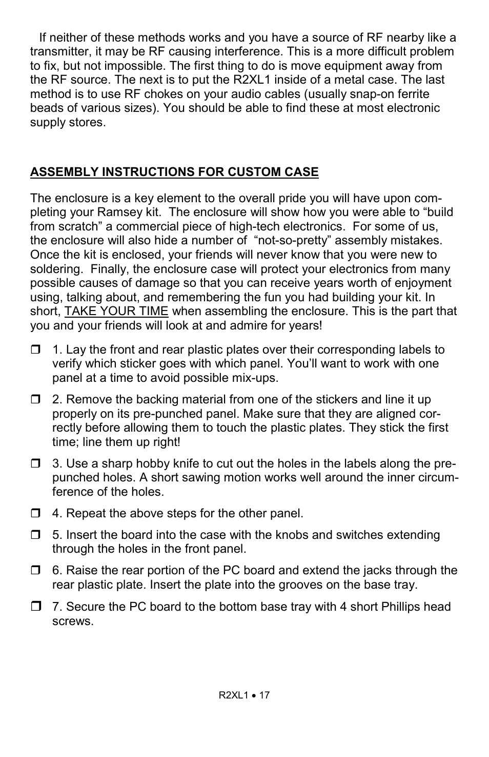 Ramsey Electronics RCA to XLR Converter R2XL1 User Manual | Page 17 / 20