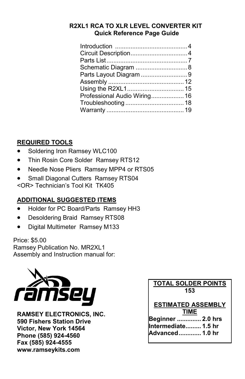 Ramsey Electronics RCA to XLR Converter R2XL1 User Manual | Page 20 / 20