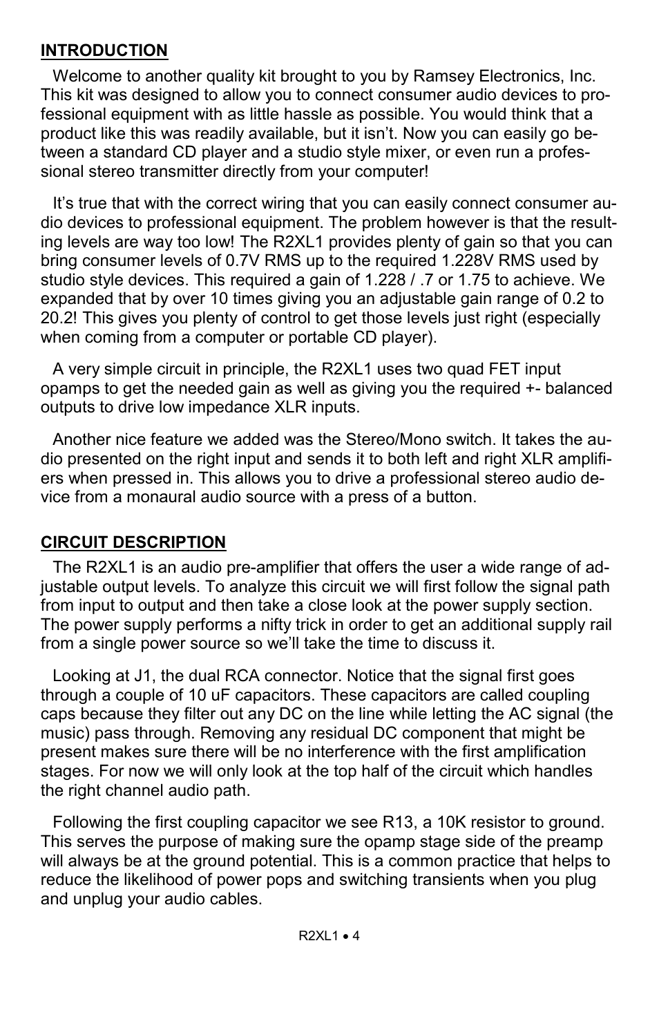 Ramsey Electronics RCA to XLR Converter R2XL1 User Manual | Page 4 / 20