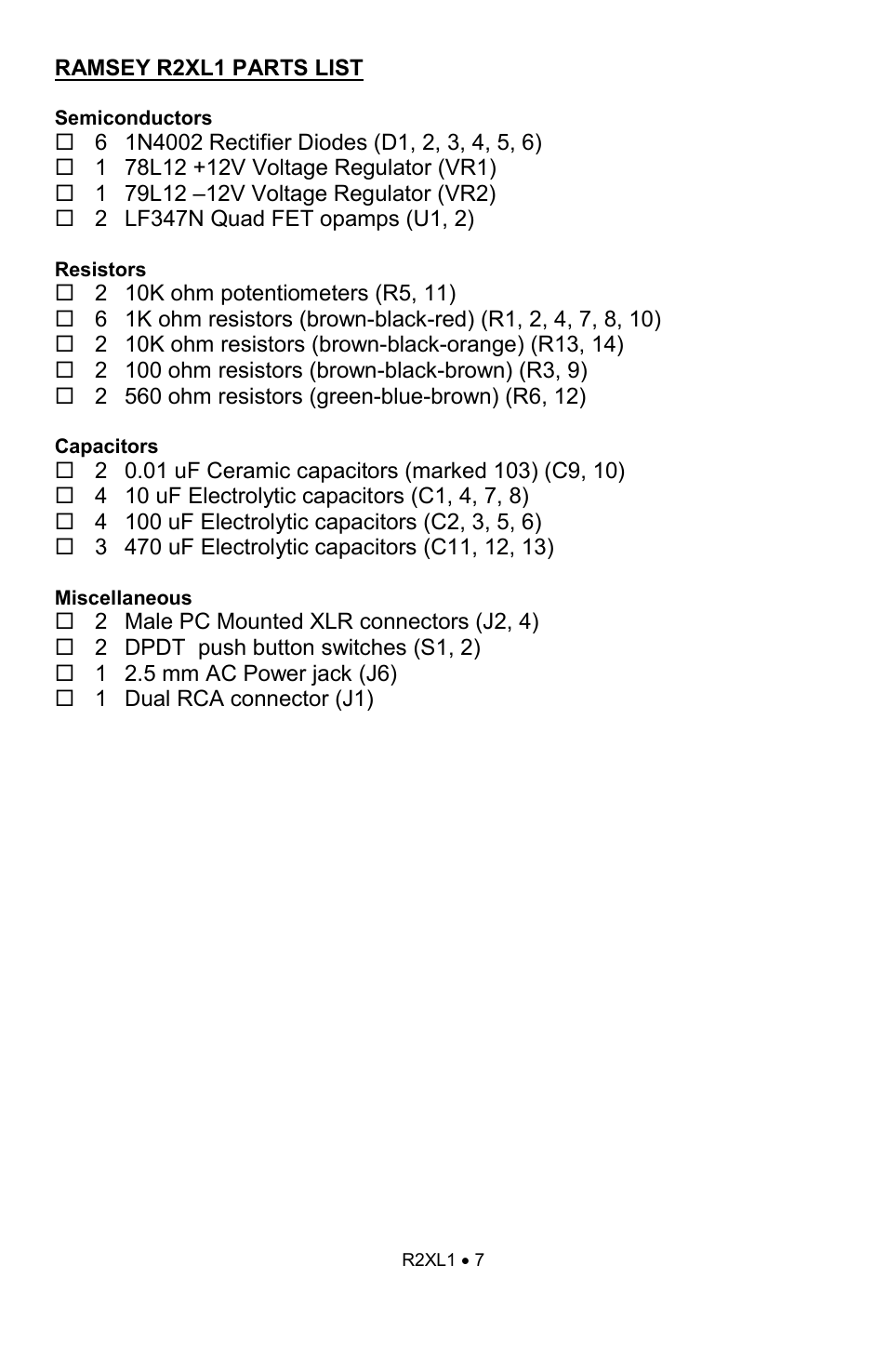 Ramsey Electronics RCA to XLR Converter R2XL1 User Manual | Page 7 / 20