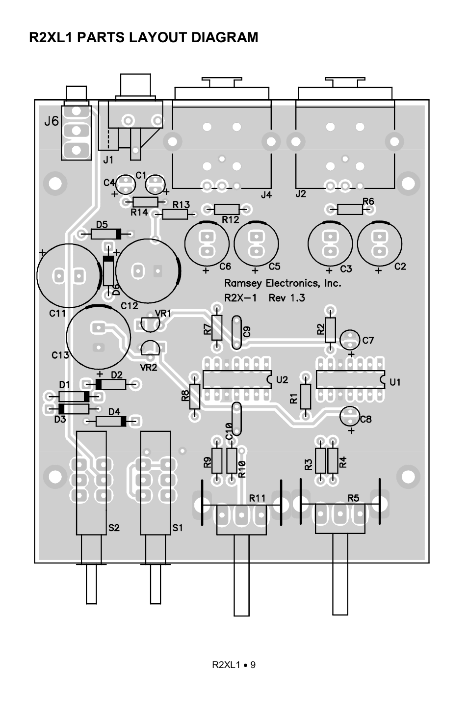 R2xl1 parts layout diagram | Ramsey Electronics RCA to XLR Converter R2XL1 User Manual | Page 9 / 20