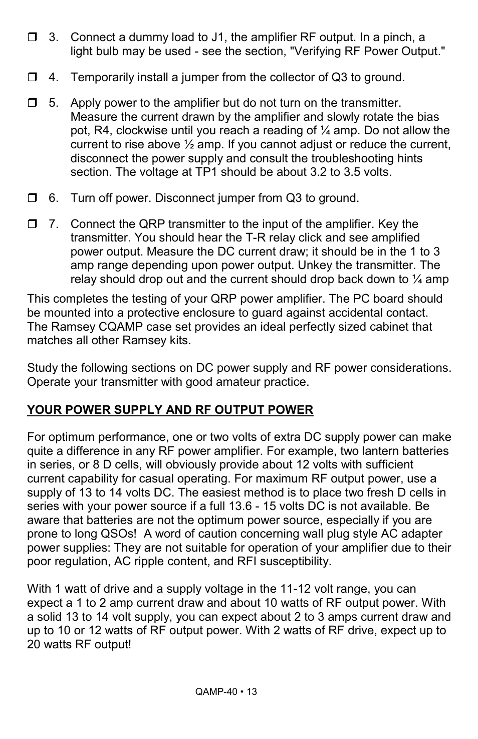 Ramsey Electronics QAMP40 User Manual | Page 13 / 20