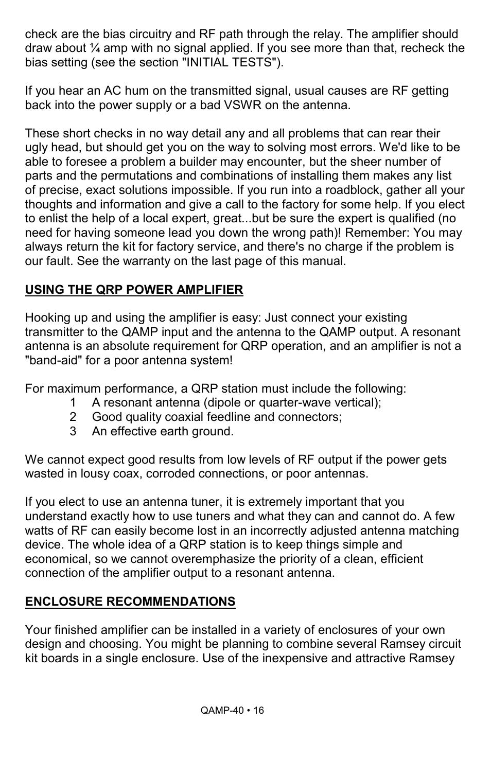 Ramsey Electronics QAMP40 User Manual | Page 16 / 20