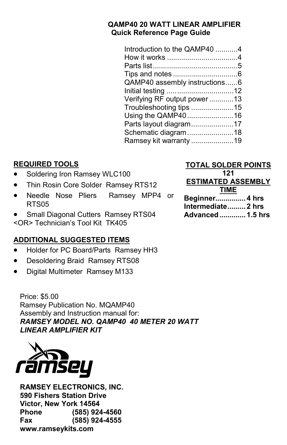 Ramsey Electronics QAMP40 User Manual | Page 20 / 20