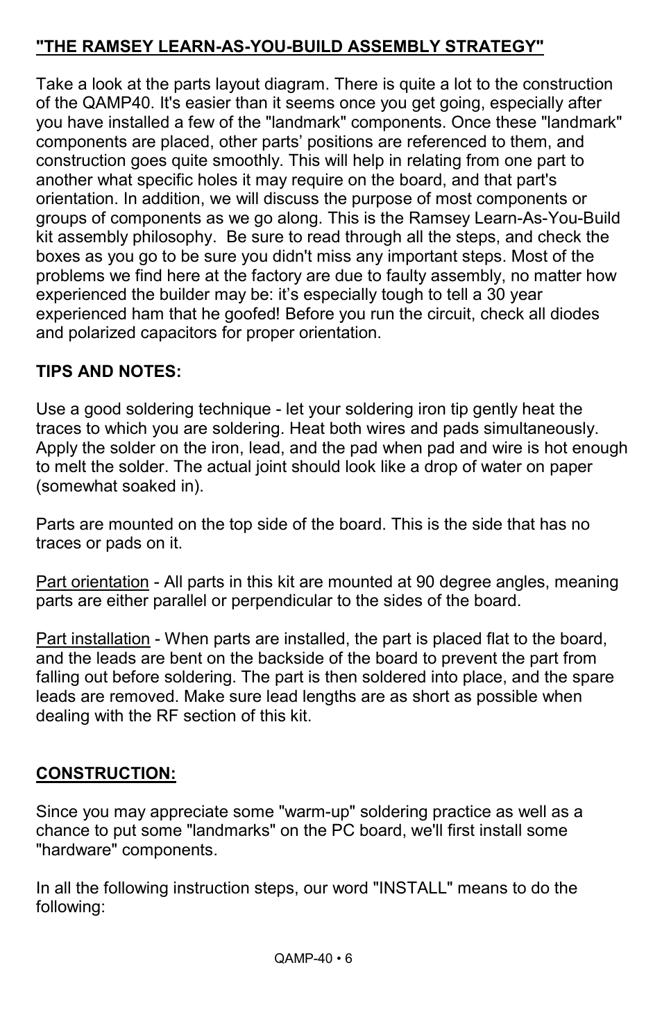 Ramsey Electronics QAMP40 User Manual | Page 6 / 20