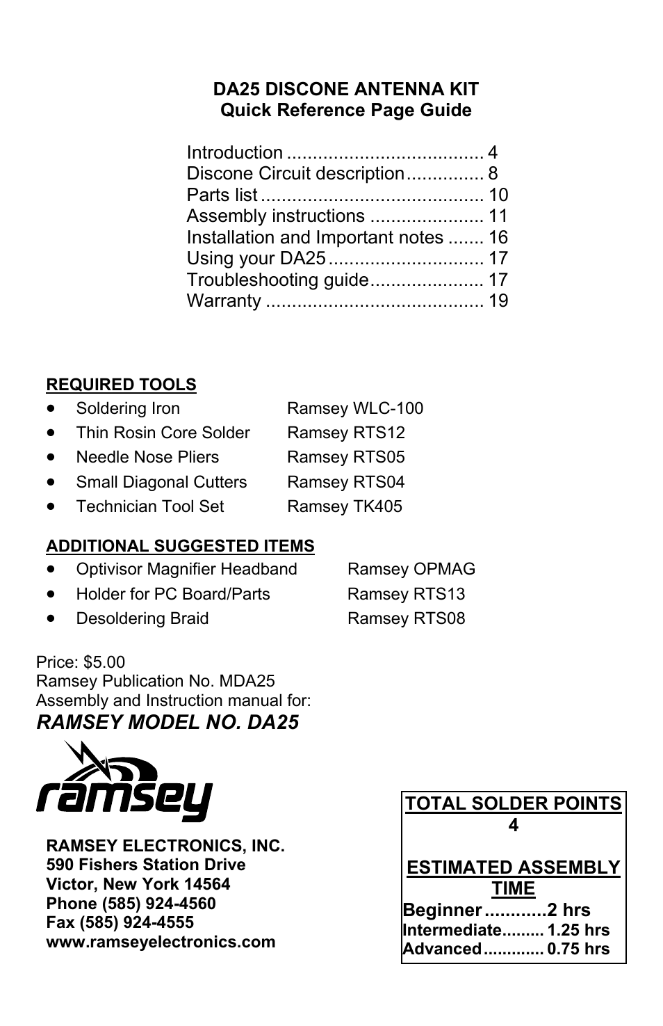 Ramsey Electronics DA25 User Manual | Page 20 / 20