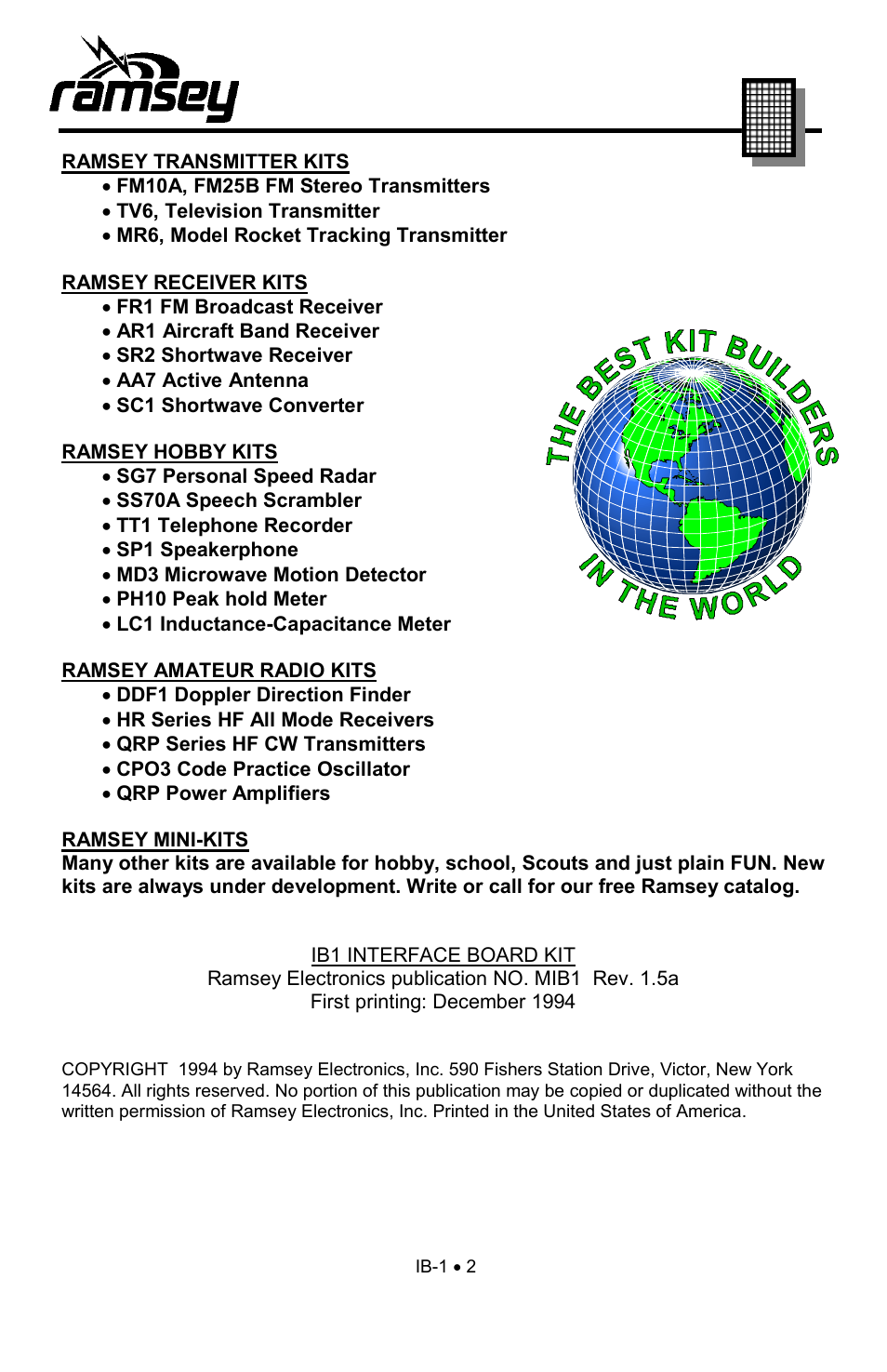 Ramsey Electronics Interface Board Kit IB1 User Manual | Page 2 / 12