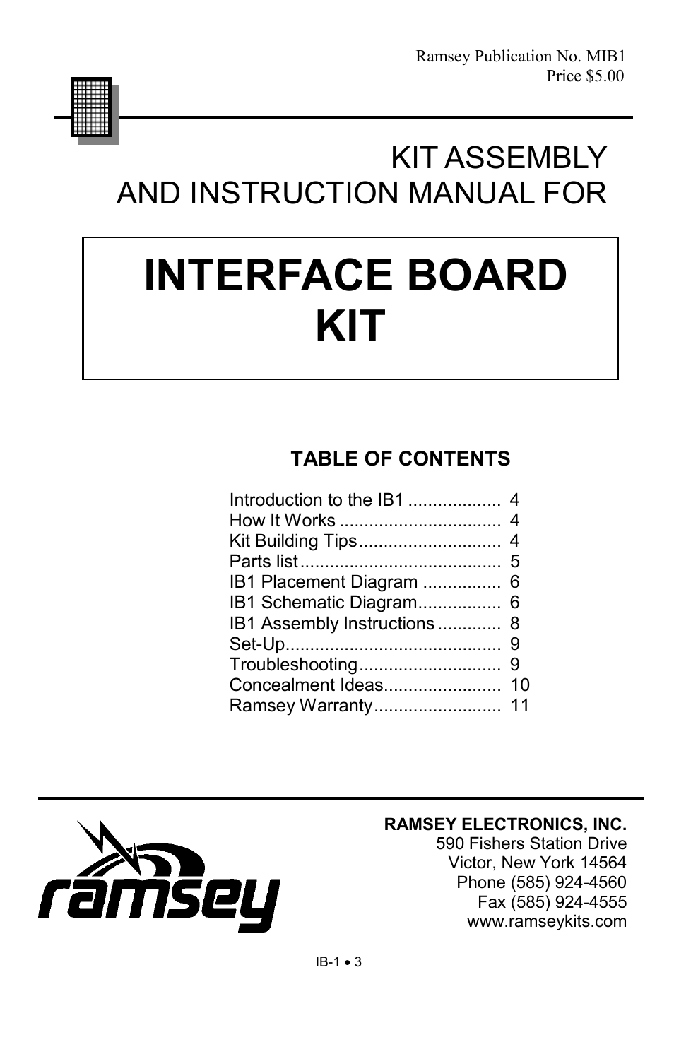 Interface board kit, Kit assembly and instruction manual for | Ramsey Electronics Interface Board Kit IB1 User Manual | Page 3 / 12