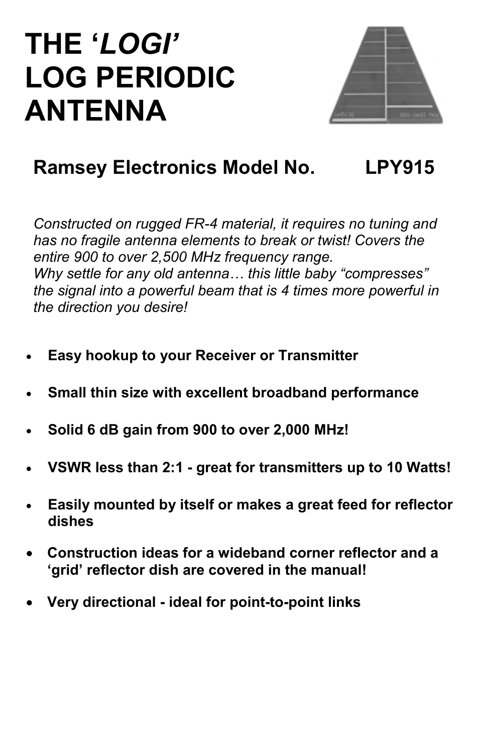 Ramsey Electronics The `Logi' Log Periodic Antenna LPY915 User Manual | 12 pages