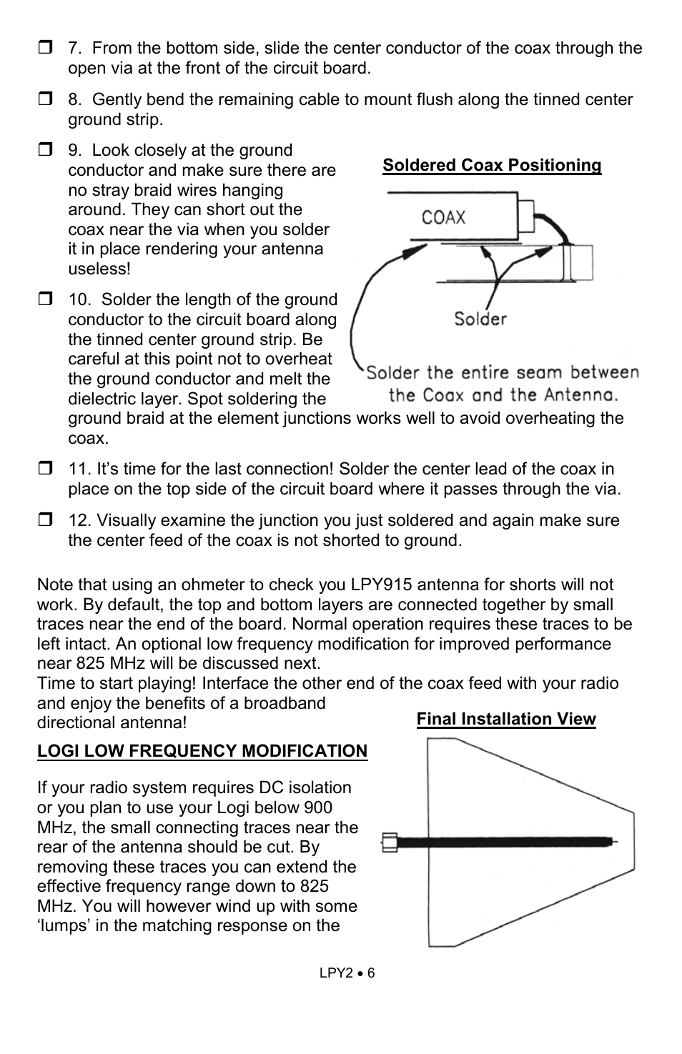 Ramsey Electronics The `Logi' Log Periodic Antenna LPY915 User Manual | Page 6 / 12