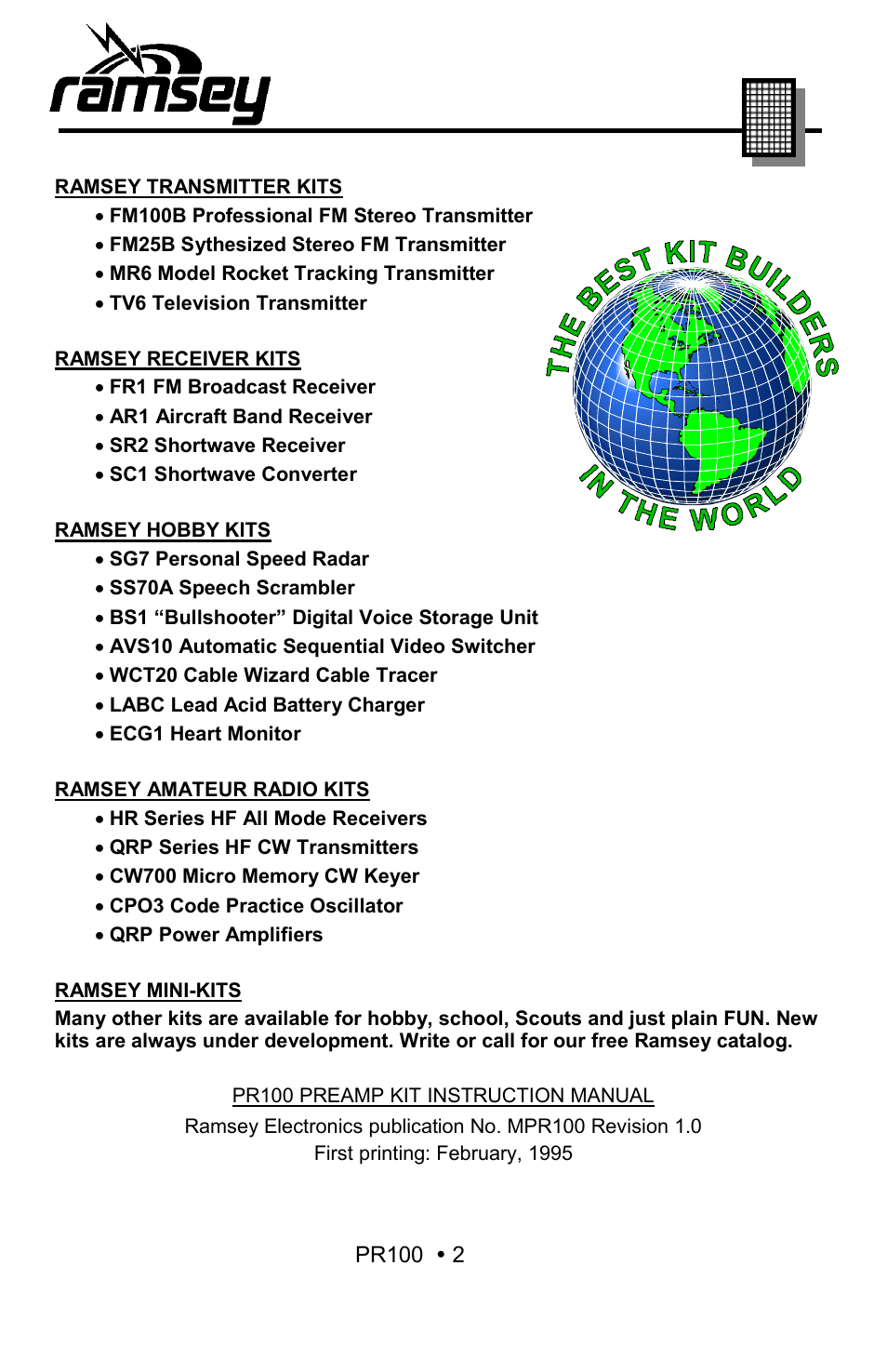 Ramsey Electronics VHF Low Noise Preamp Kit PR100 User Manual | Page 2 / 16