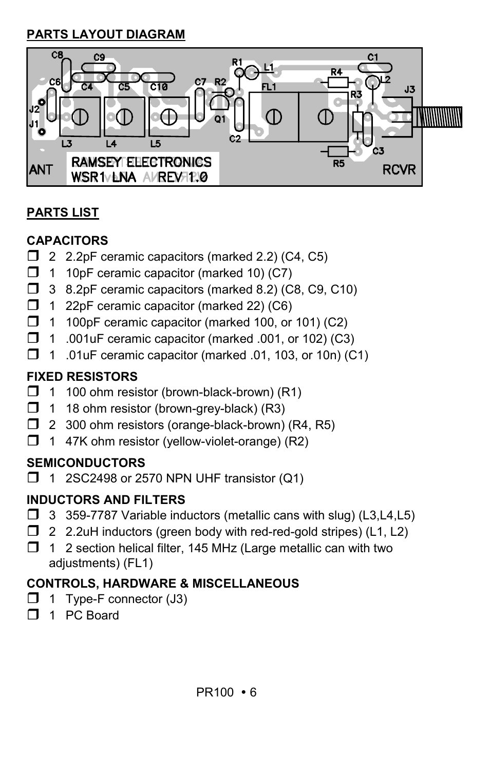 Ramsey Electronics VHF Low Noise Preamp Kit PR100 User Manual | Page 6 / 16