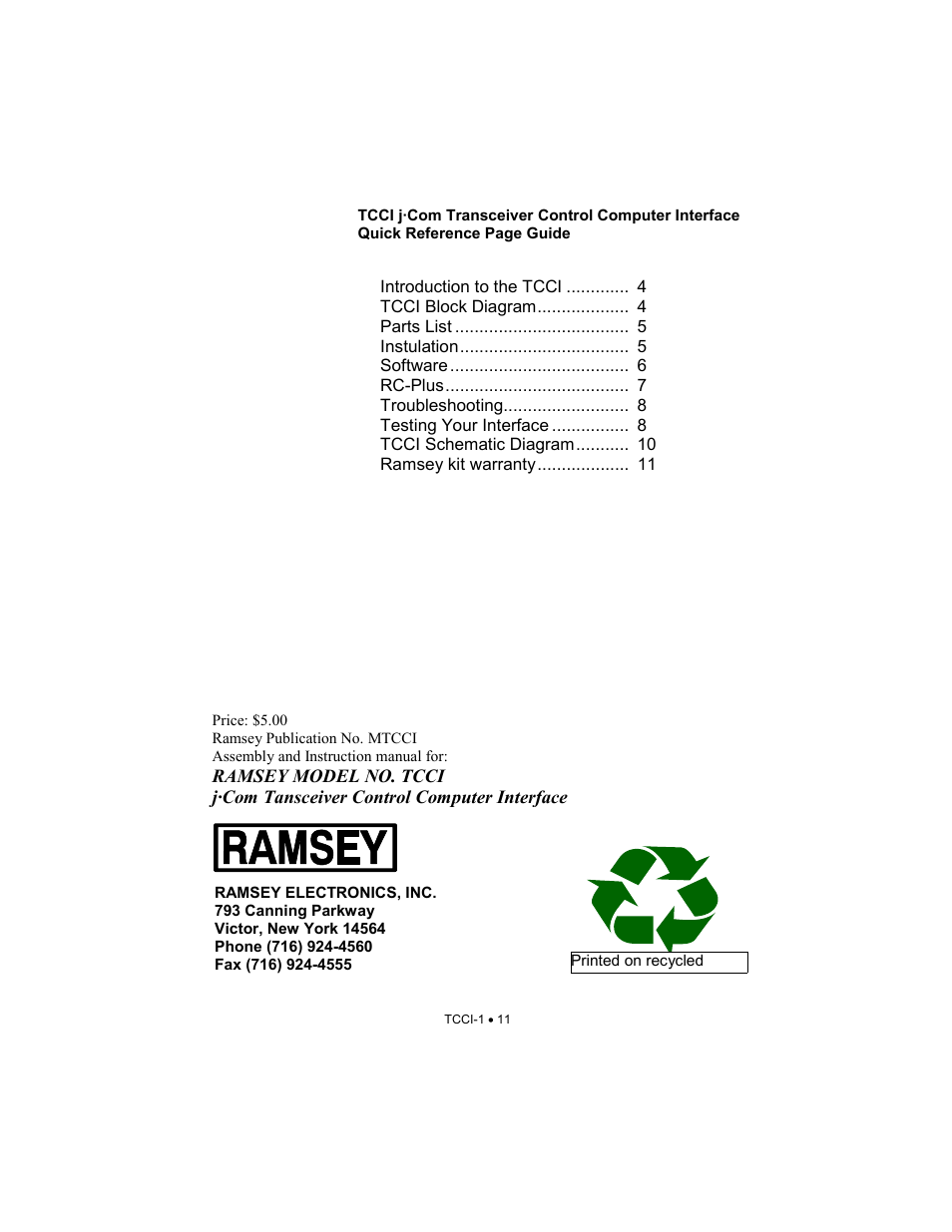 Ramsey Electronics TCCI-1 User Manual | Page 11 / 11